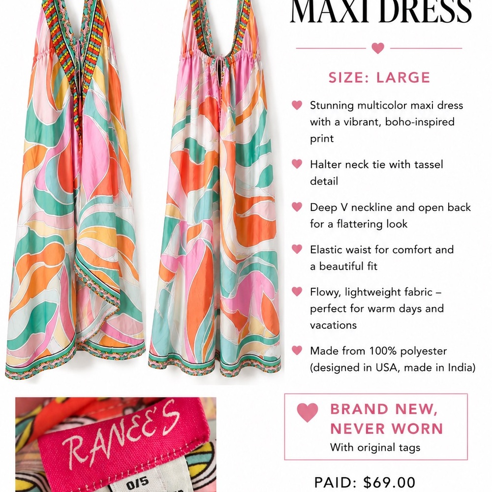 Ranee's Multicolor Boho Halter Maxi Dress - Pink/Orange/Green